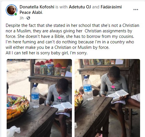 My daughter's school won't stop giving her religious assignments despite we are not Muslims or Christians - Adetutu Oj cries out