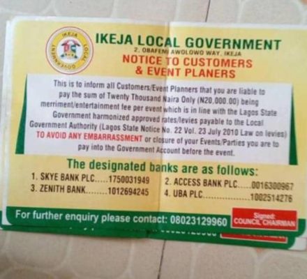 Lagos residents to pay N20,000 before hosting parties