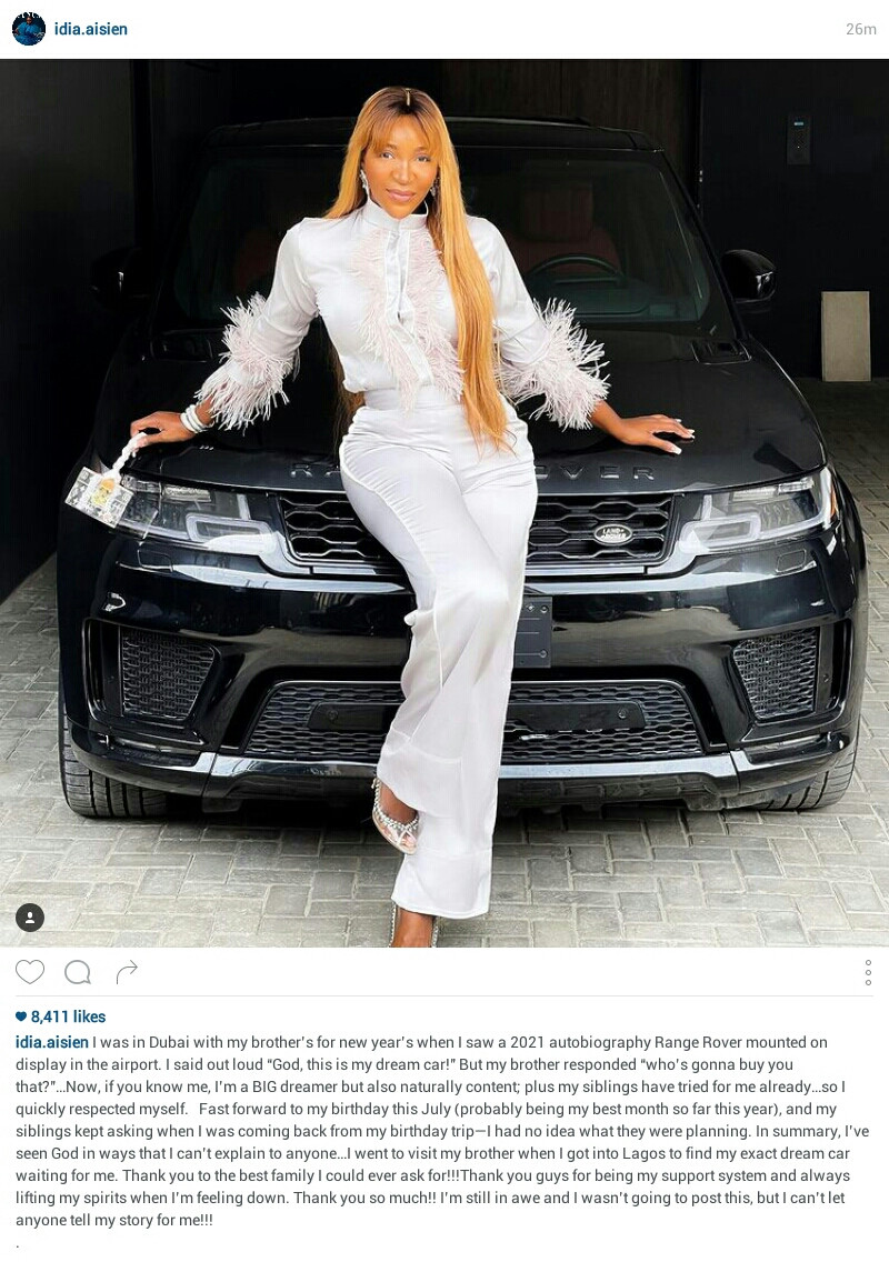 TV Host, Idia Aisien gets a 2021 Autobiography Range Rover as birthday gift from her family