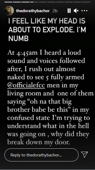 BBN’s Dorathy Bachor says EFCC broke into her home early this morning 2 dorathy EFCC 2