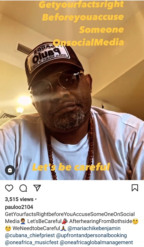 Paul O takes sides with BBN's Maria, warns Cubana Chief Priest