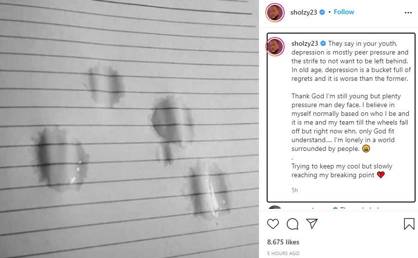 'I'm slowly reaching my breaking point - BBN Omashola speaks on depression