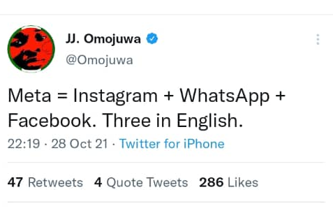 Omojuwa interpretes Facebook new name to a Yoruba word