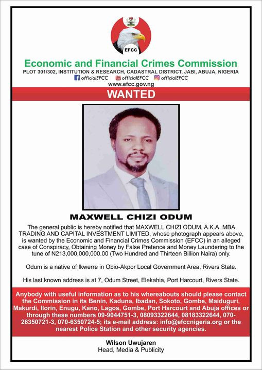 EFCC declares man wanted over alleged N213bn fraud