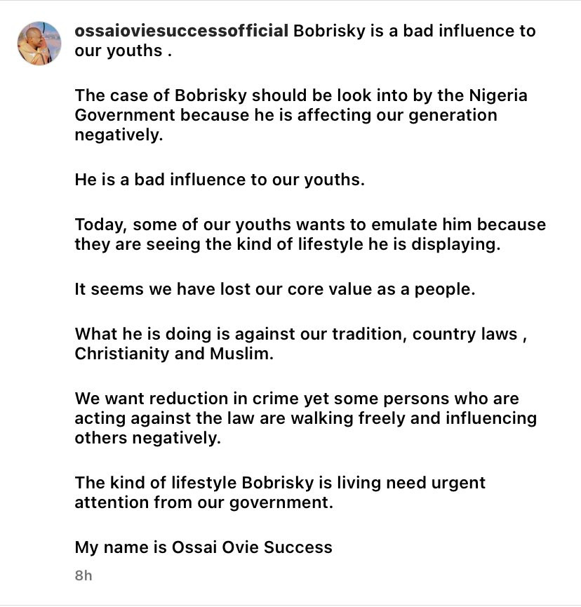 FG Must Pay Attention To Bobrisky’s Lifestyle – Okowa’s Aide