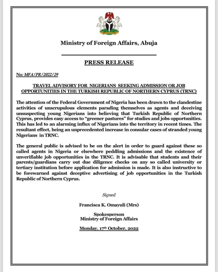    FG Warns Citizens To Be Wary Of Fake Study, Job Opportunities In Cyprus