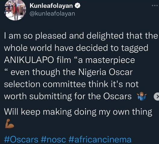 Kunle Afolayan Reacts To Oscars’ Rejection Of ‘Anikulapo’