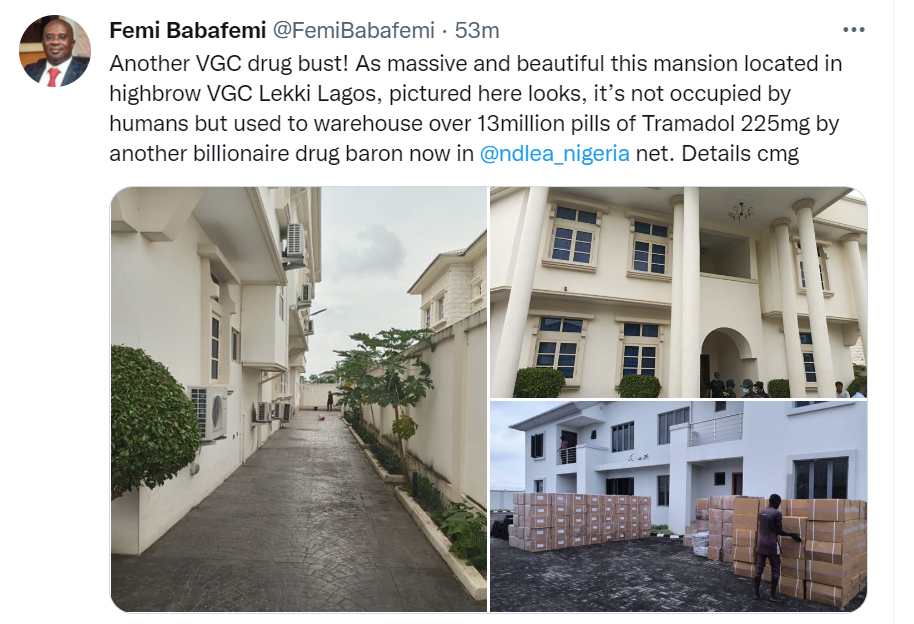 NDLEA Discovers 13 Million Tramadol Pills In Lagos Mansion